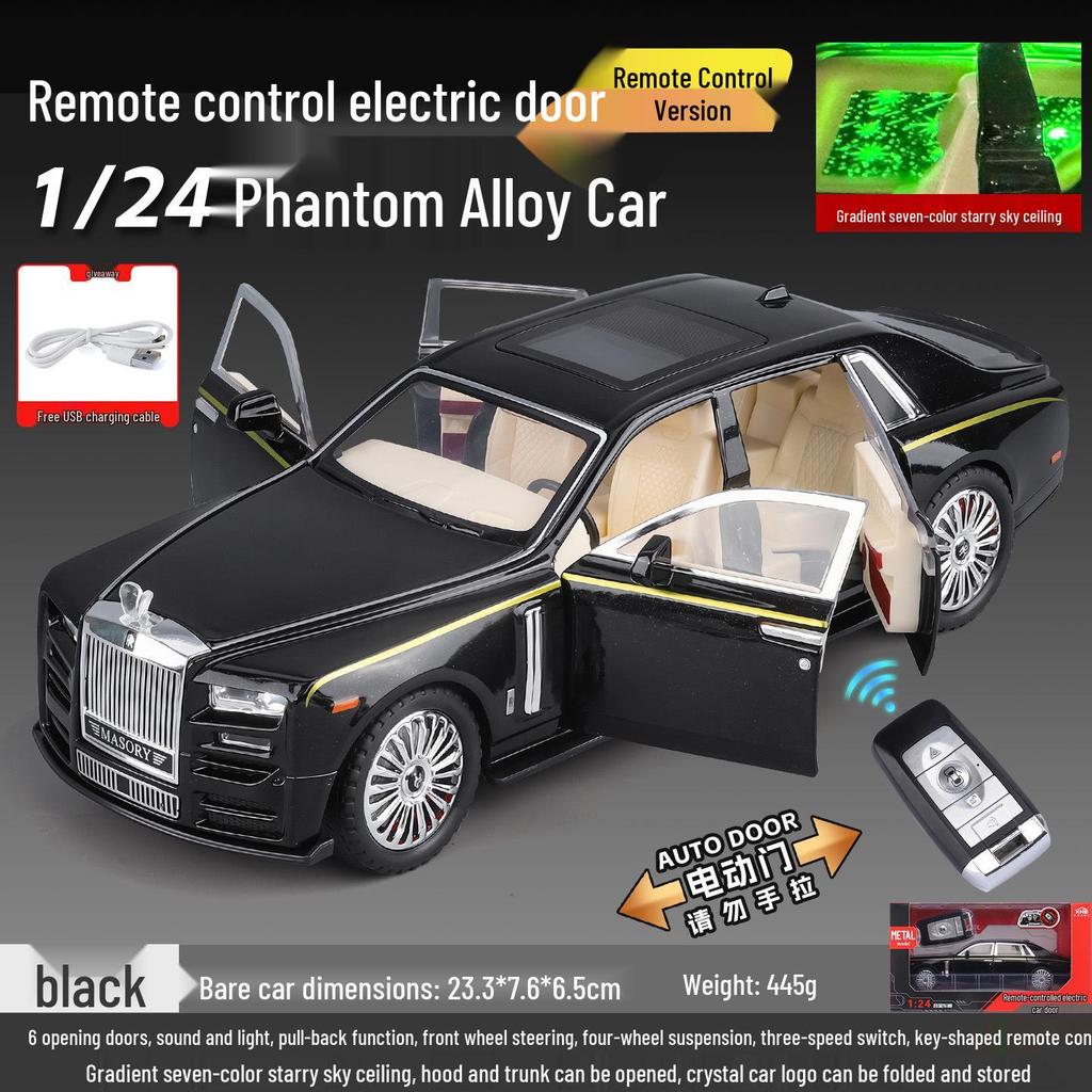 1/24 Rolls-Royce Phantom Alloy Car Model with Sound, Light, and Starry Sky Roof for Kids' Collection and Decoration.