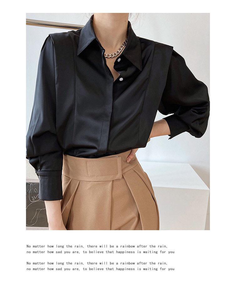 Chic Spring French Satin Long Sleeve White Shirt - Wrinkle-Resistant Women's High-End Design
