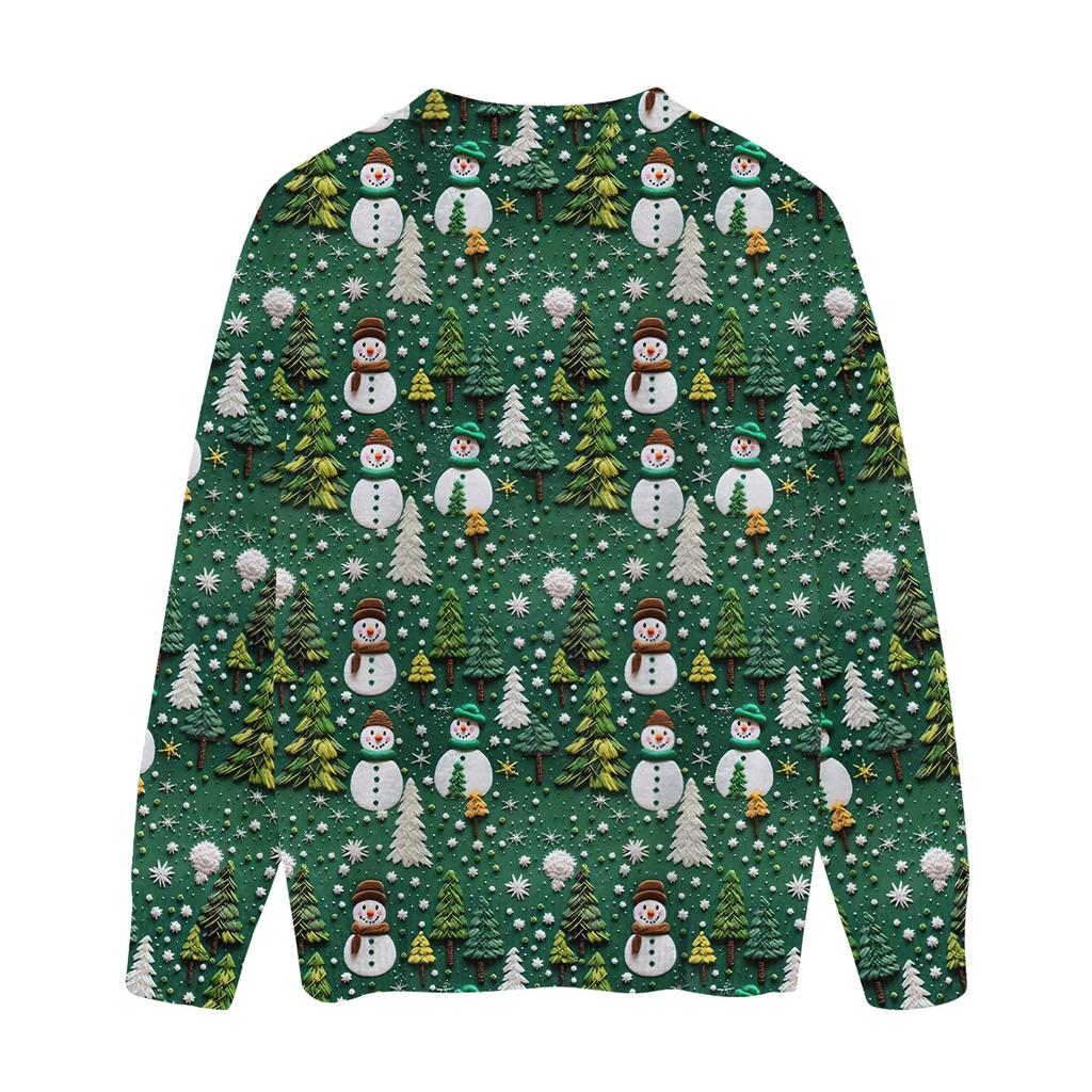 Women's Fashion Casual Long Sleeve Christmas Printed Round Neck Knitted Top