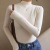 Solid Color Half High Neck Threaded Bottom Shirt with Basic Long Sleeved Tight Fitting T-shirt Top for Autumn and Winter Women's Clothing