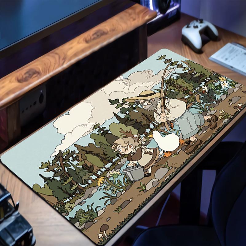 Mouse Pad Computer Size Retro Illustration Mousepad Non-slip Gamer Keyboard Pad Green Plants Mausepad Design HD Desk Mat Carpet