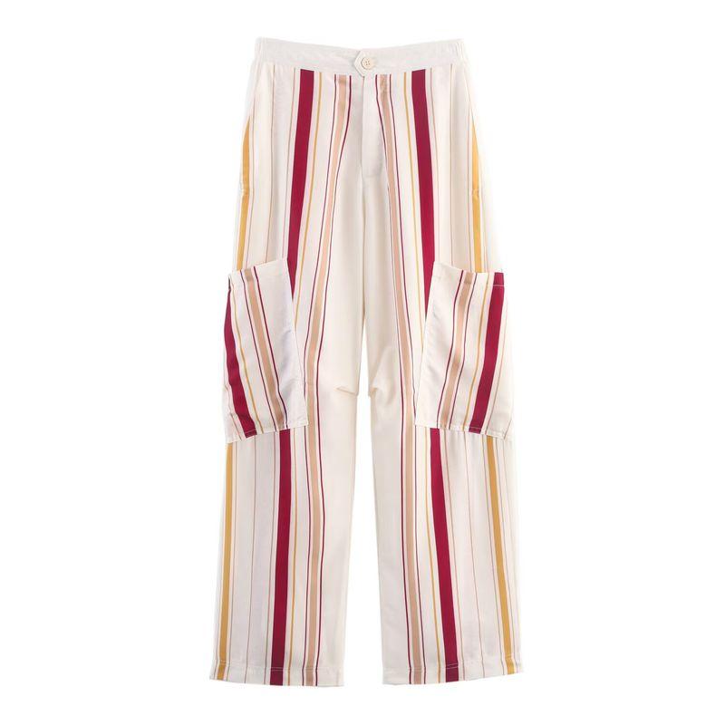 Kaslead New Women clothes Western Style Fashion Contrast Color Stripe Shirts Trousers 8046220 8050222
