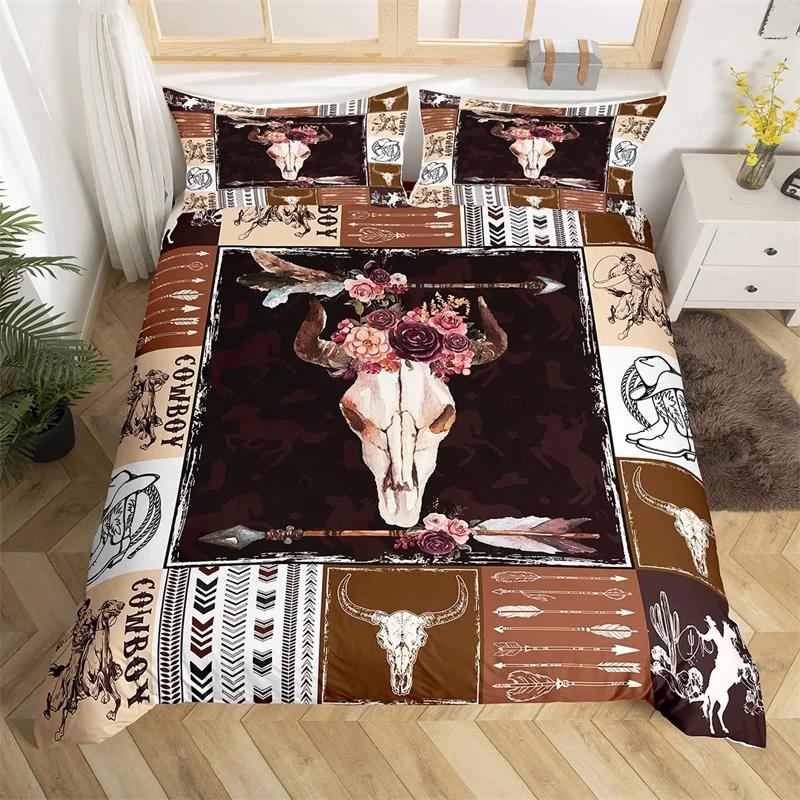 Oksekranie Dynetrekk King Western Cowboy Sengetøy Sett Gårdshus Hatt Sko Dyne Trekk Mikrofiber Kaktus Ørken Dynetrekk