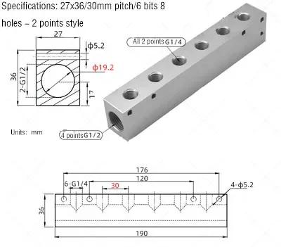 Luchtverdeler 1/2" 1/4" Pneumatische Snelkoppeling Slang Aluminium Blok Splitter 2 3 4 5 6 7 8 9 10 Weg