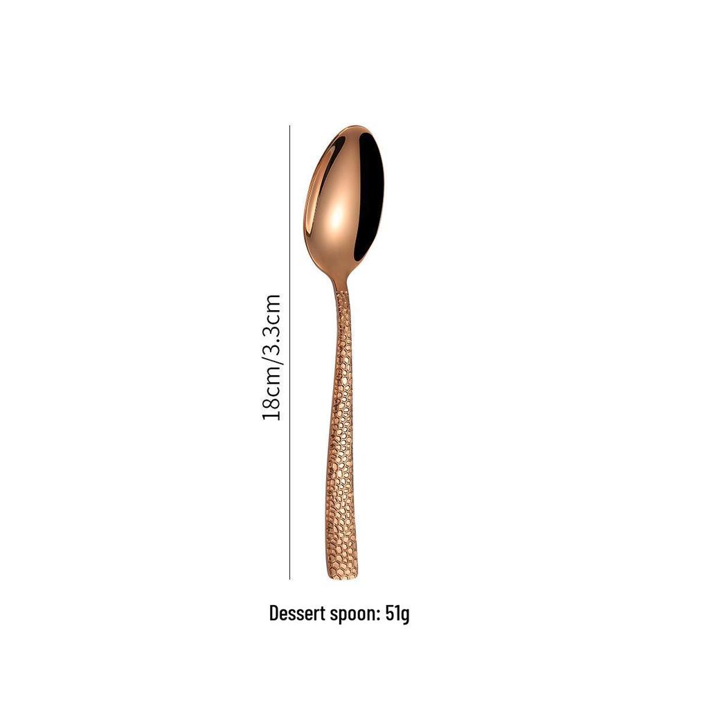 Gold-Plated Hammer Pattern Cutlery Set - 5-Piece Square Handle Stainless Steel Knife, Fork & Spoon Set