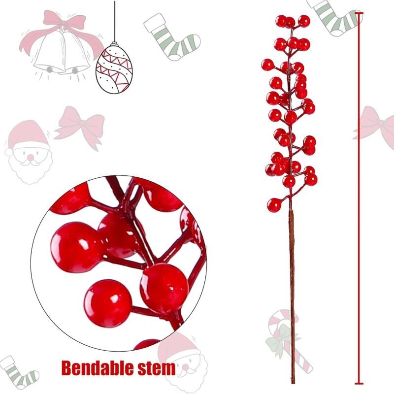 

Artificial Plant Holly Pretty Red Fruit Christmas NewYear Home Living Room Decor Outdoor Garden Bonsai Wedding Gift Box Ornament 5 PCS красный