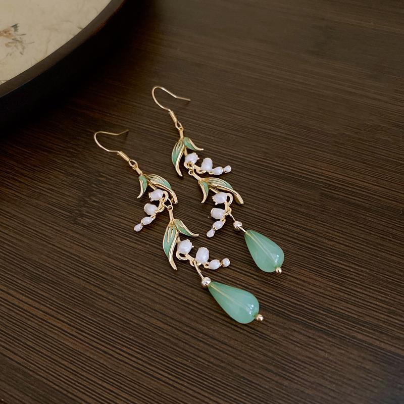 Lily Of The Valley Leaf Water Drop Resin Dangle Earrings For Women Partysu New In Earring Hook Vintage Fashion Cheongsam Jewelr