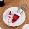 Qiao Ding Red & Black Plaid Mini Christmas Hat for Knife, Fork Holder & Wine Bottle Cover