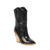 Black Yellow White Knee High Boots Western Cowboy Boots for Women Long Winter Boots Pointed Toe Cowgirl Wedges Motorcycle Boots