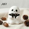 Durable Resin Ghost Figurine Halloween Figurine, Cute White Statue with Bats, Weatherproof for Gardening Ornament Home Mantel Tabletop Decor