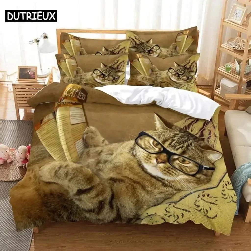 Luxury New 3D Print HD Duvet Cover Bedding Set Quilt Case Pillowcase Cat Pattern Double Full King Queen Twin Single Bedroom