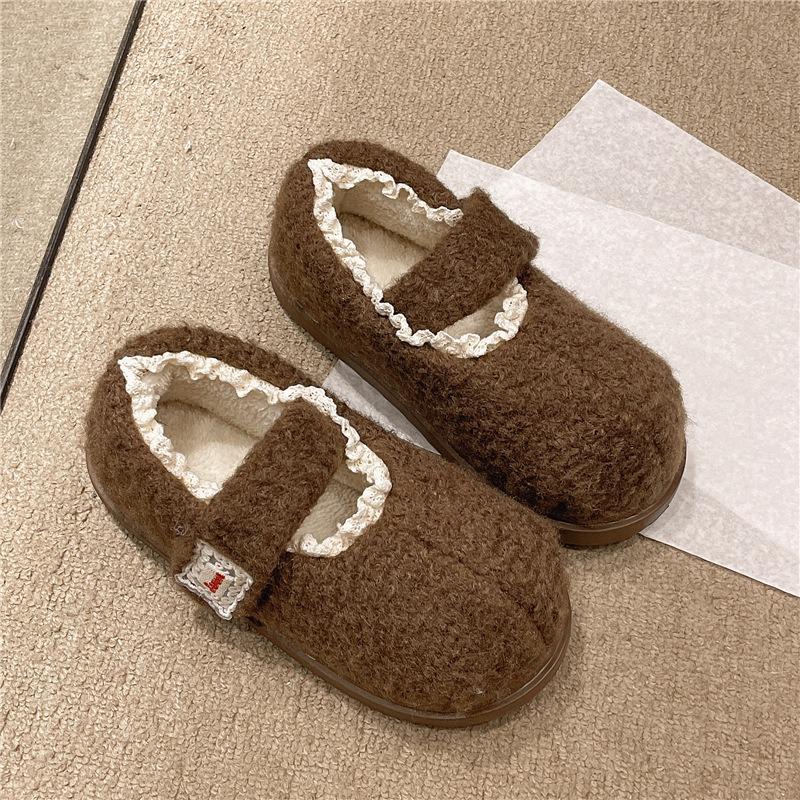 Mary Jane Baotou Cotton Slippers Women's Autumn and Winter New Thick-soled Comfortable and Versatile Home Velvet Warm Cotton Shoes