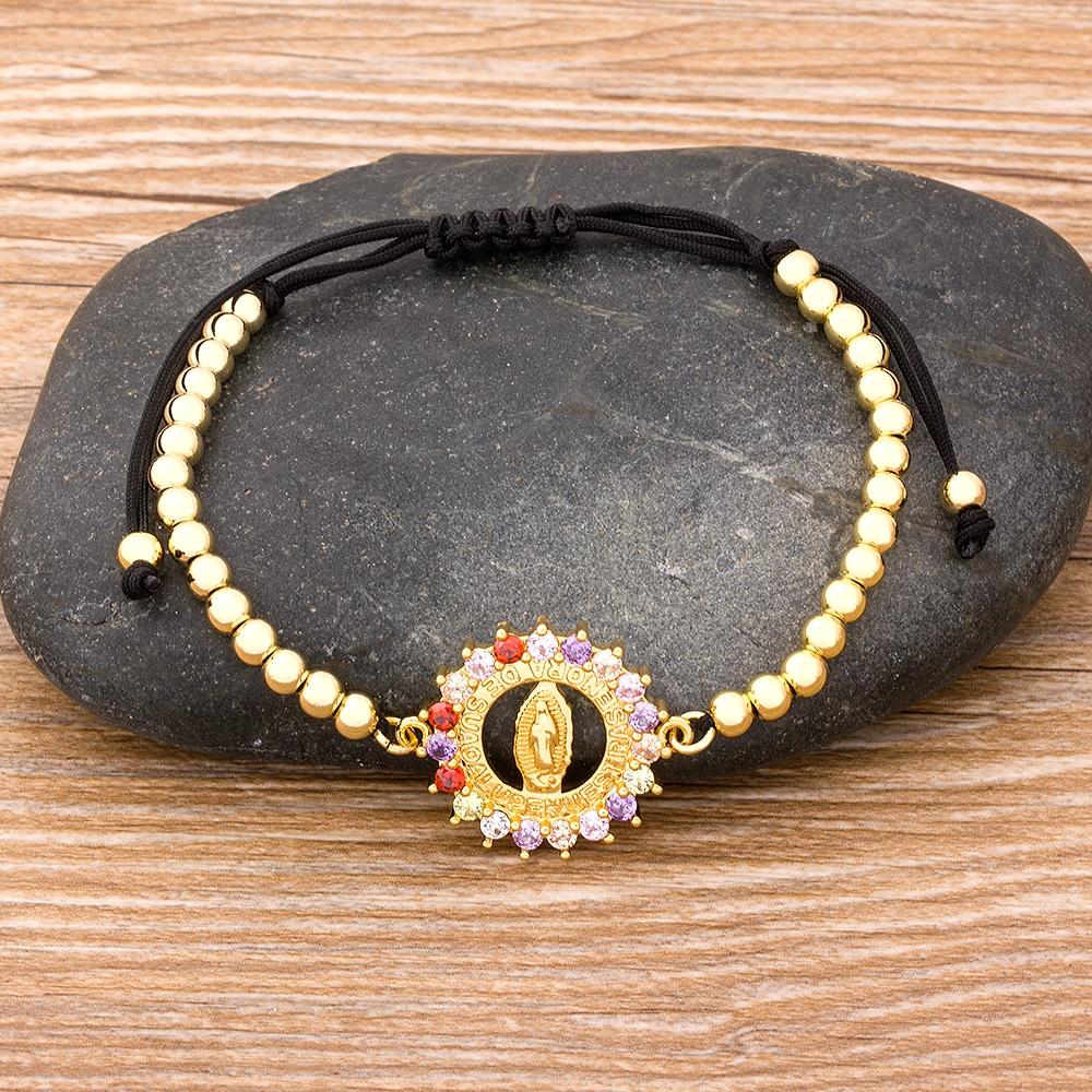 Nidin New Design Men Ethnic Jesus Virgin Mary Handmade Beads Bracelets CZ Adjustable Jewelry Fine Party Wedding Birthday Gifts