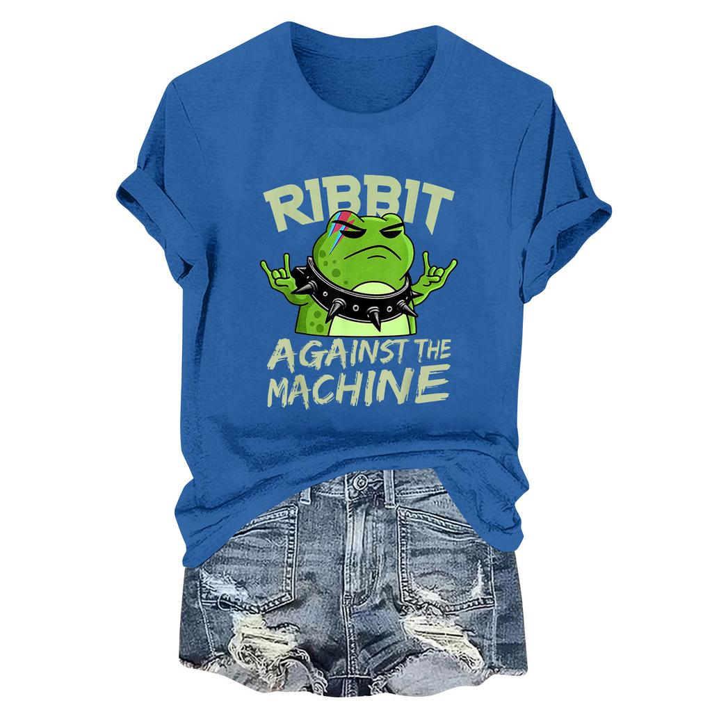 Women's Fashion Casual Printed Round Neck Short Sleeved Pullover T-Shirt Top