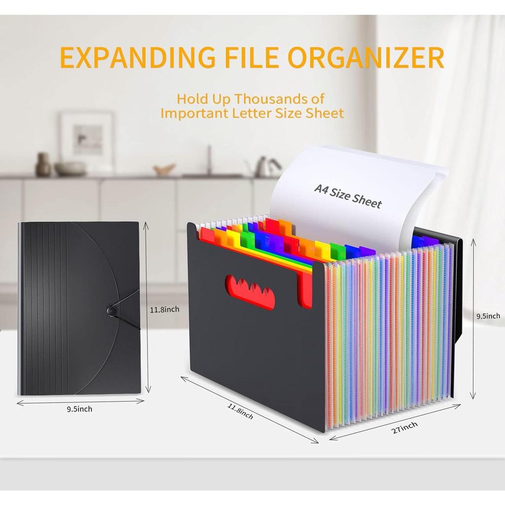 Expanding File Organiser Box Files Folder,24 Pockets Document Organiser Filing Boxes,Document Folder,Fun Storage Concertina File Folders