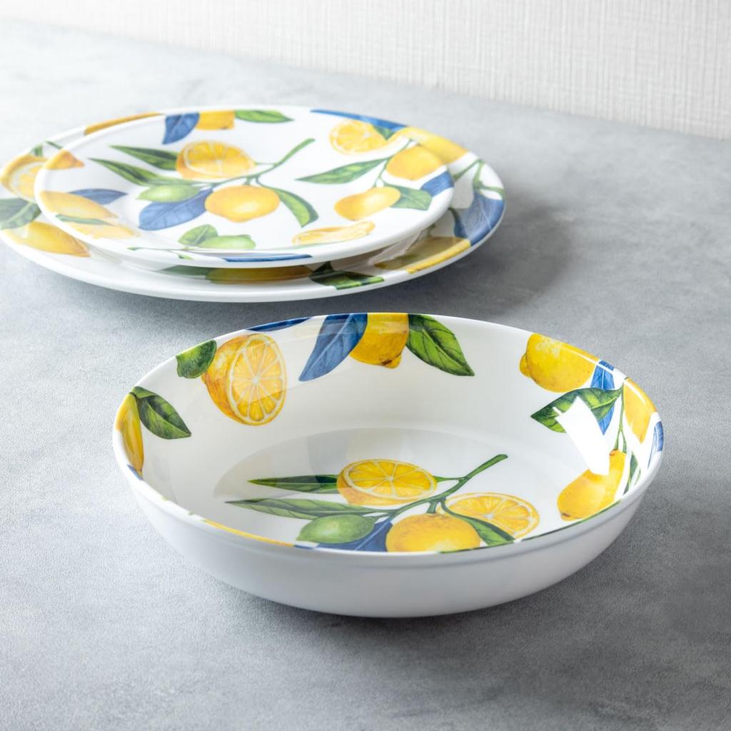 Abode Homeware Lemon Orchard Salat Pasta Curry Stilvoller Melamin-Kunststoff Mikrowellen- und Spülmaschinenfest Tiefer Teller für und DN25155088 Schüssel, Bruchfest,