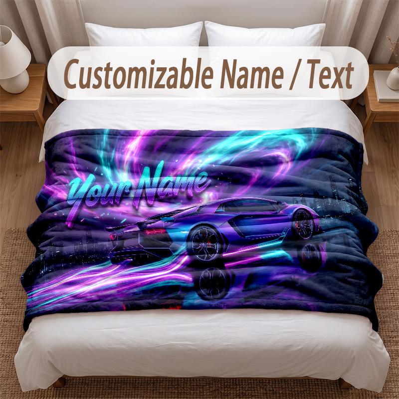 Neon Abstract Theme Soft Blanket Personalized Custom Name Text Print Warm Blanket Home Sofa Bedroom Decor