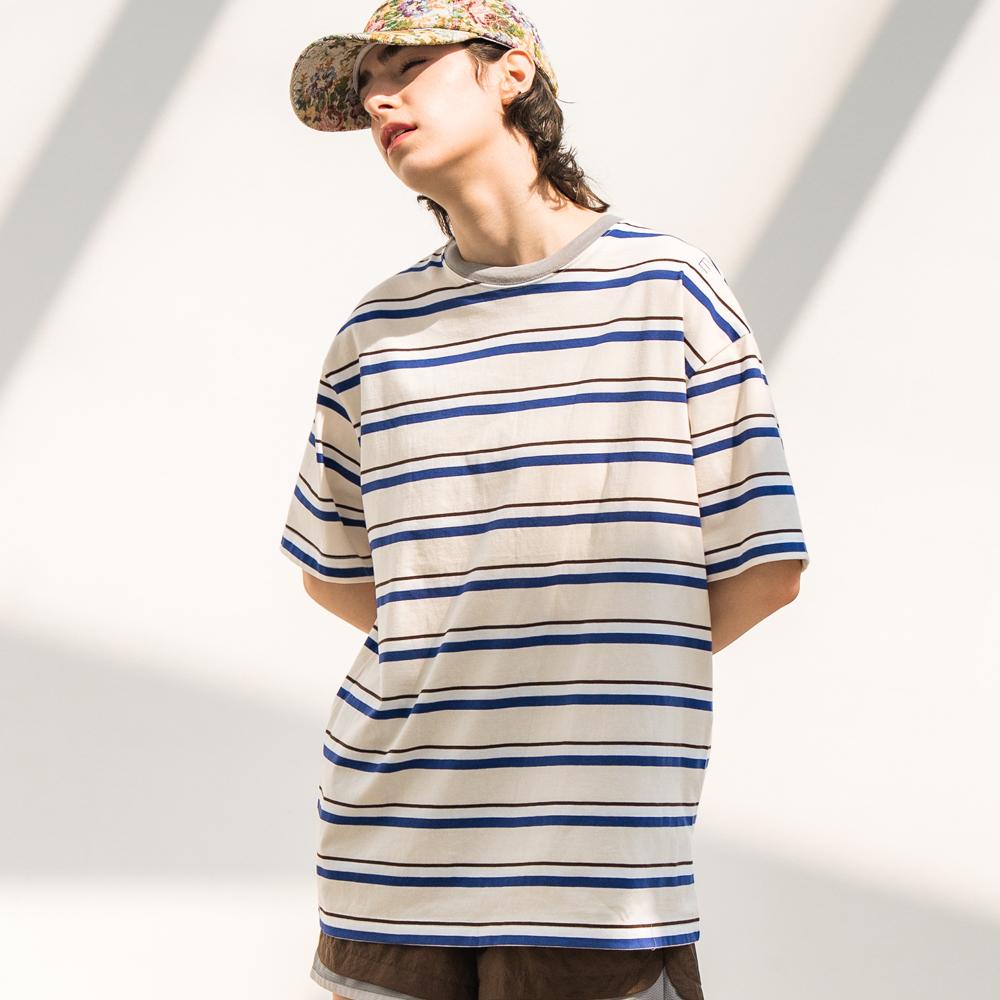 EDENIK Resort Striped Short Sleeve T-Shirt_Blue