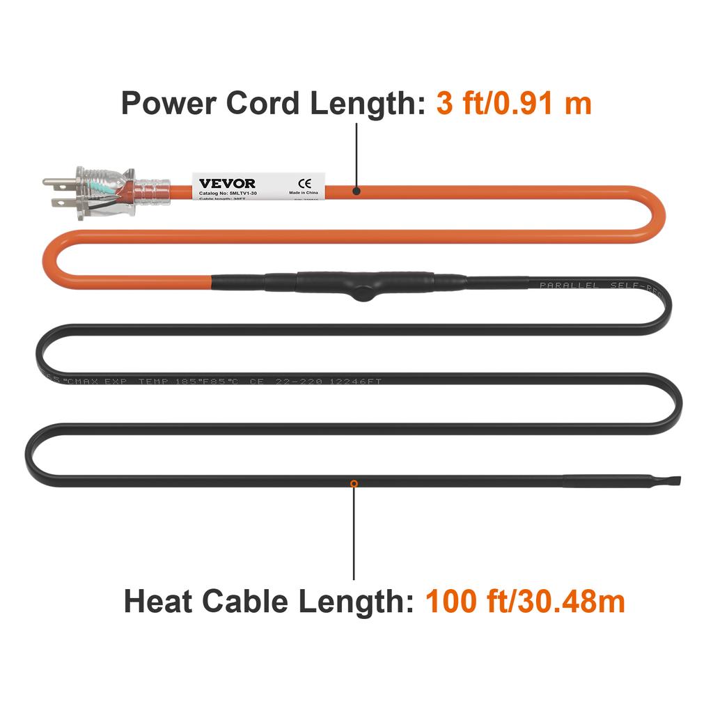 SucceBuy Self-Regulating Pipe Heating Cable Snow Melting Drain Water Pipe Freeze Protection Heat Cable for Protect PVC Hose Wire