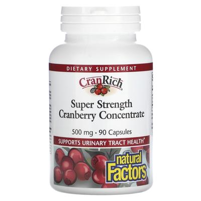 Doğal Faktörler, CranRich, Süper Güç, Kızılcık Konsantresi, 500 mg, 90 Kapsül