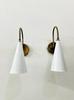 Brass Wall Sconce: Mid Century White Cone Lamp, Adjustable Diabolo Light