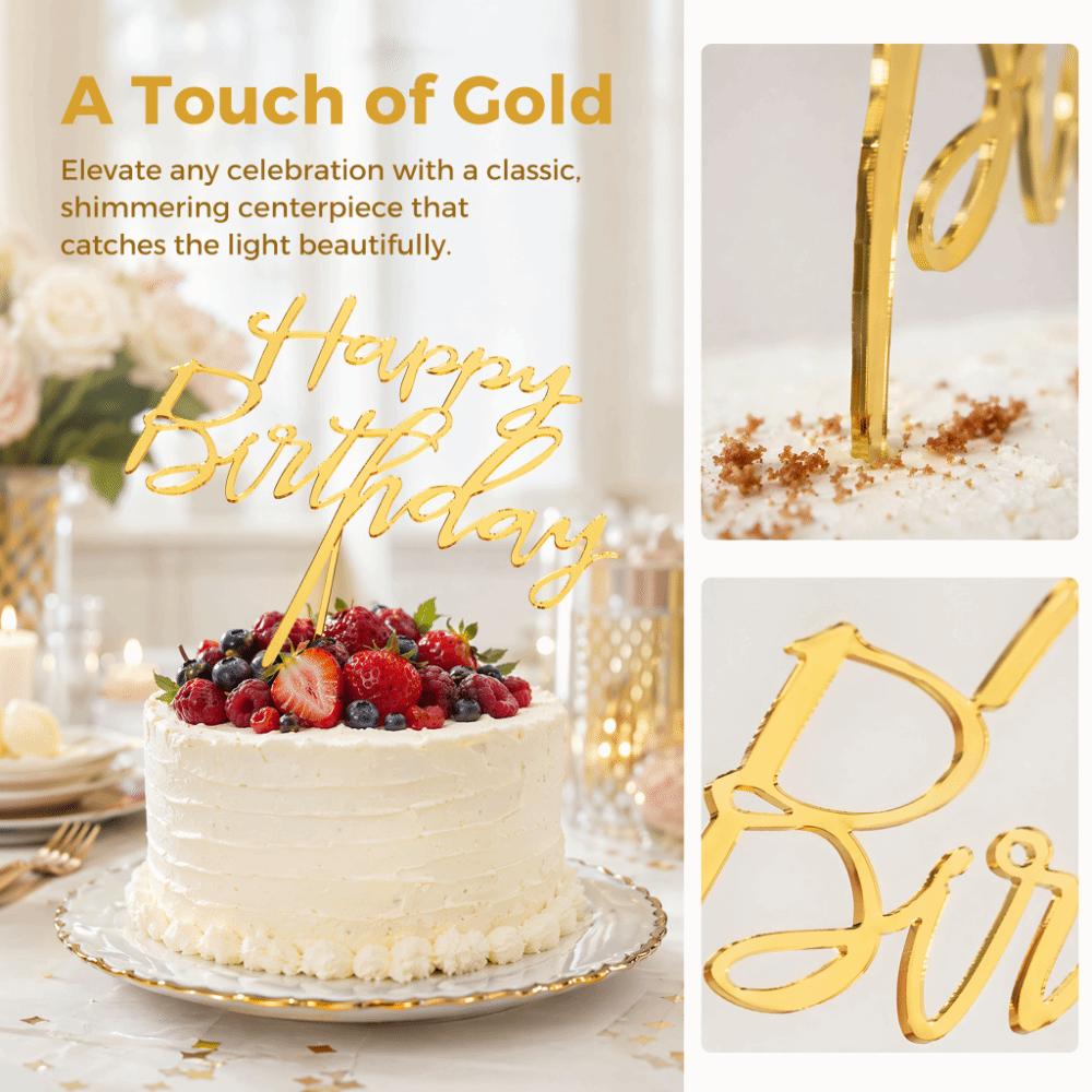 10pcs Acrylic Acrylic Cake Topper Flag Style Gold Insert Card Flag Script Lettering Long Insert Stick Birthday Cake Decorations
