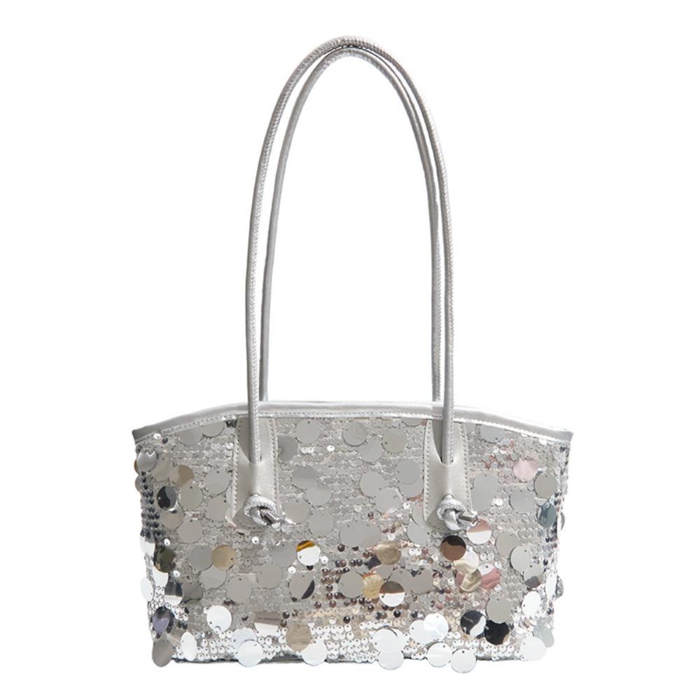 

Sequined Blingbling Handbag Shiny Evening Bag Portable Sequin Tote Bag Outdoor серебряный