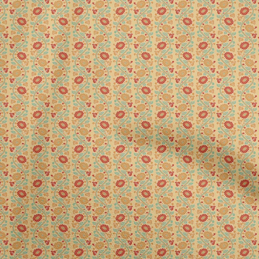 oneOone Cotton Flex Mustard Yellow Fabric Floral Dress Material Fabric Print Fabric By The Yard 40 Inch