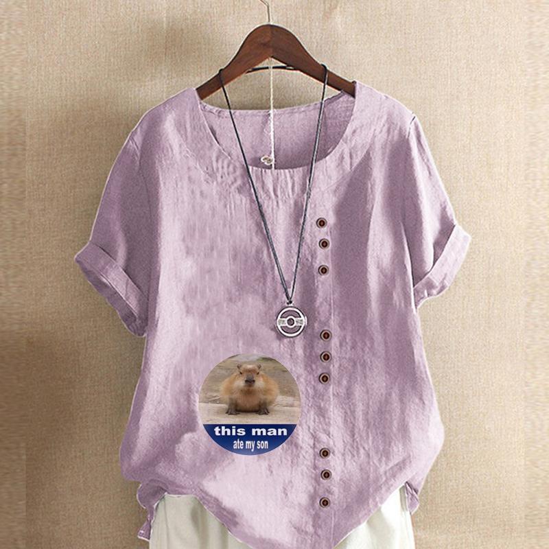 Women's Fashion Cute Hedgehog Prined Short Sleeve T-shirt Loose Cotton Shirt Casual Loose Summer Blouse Tops Plus Size