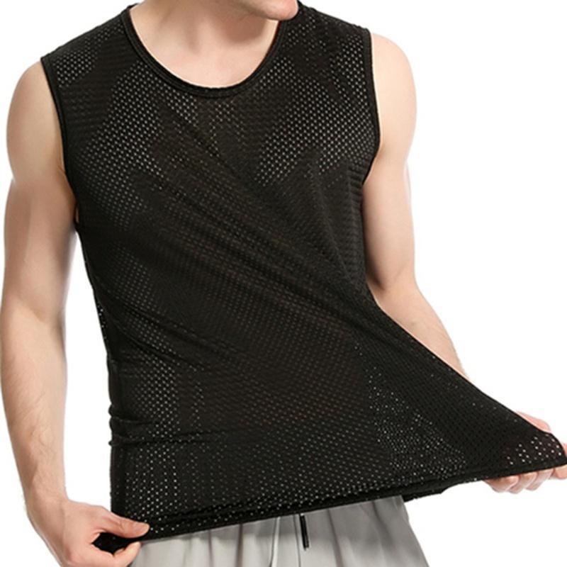 Men Ice Silk Vest Thin Outerwear Fitness Top Hurdle Mesh Sports Vest Loose  Sleeveless T-shirt