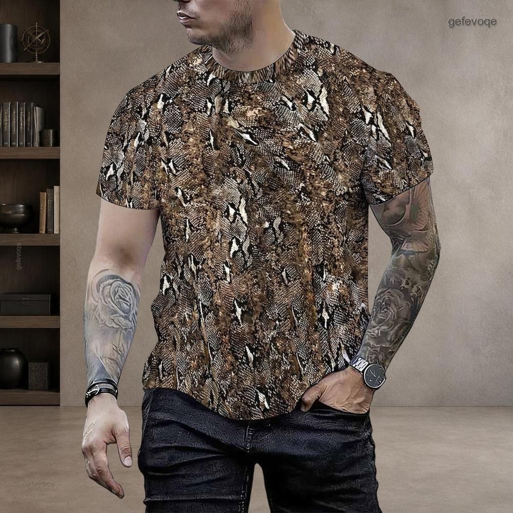 Men Plus Size Round Neck Short Sleeve T Shirt Classic Full Leopard Pattern Summer Hip Hop Casual Daily Tops