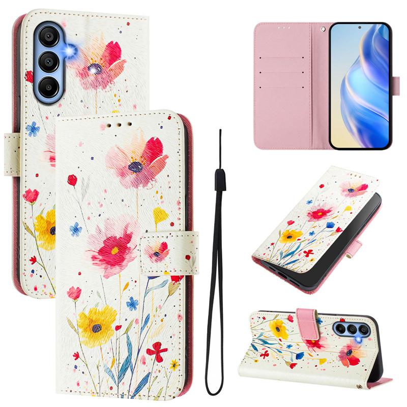 A15 Leather Phone Case for Samsung Galaxy A35 A25 A55 A15 5G A05 A05s Flip Cover Wallet Magnetic Painted Cases Cat Flower Bear