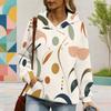 Women Plus Size Long Sleeve Drawstring Hoodie Geometric Printed Kangaroo Pocket Pullover