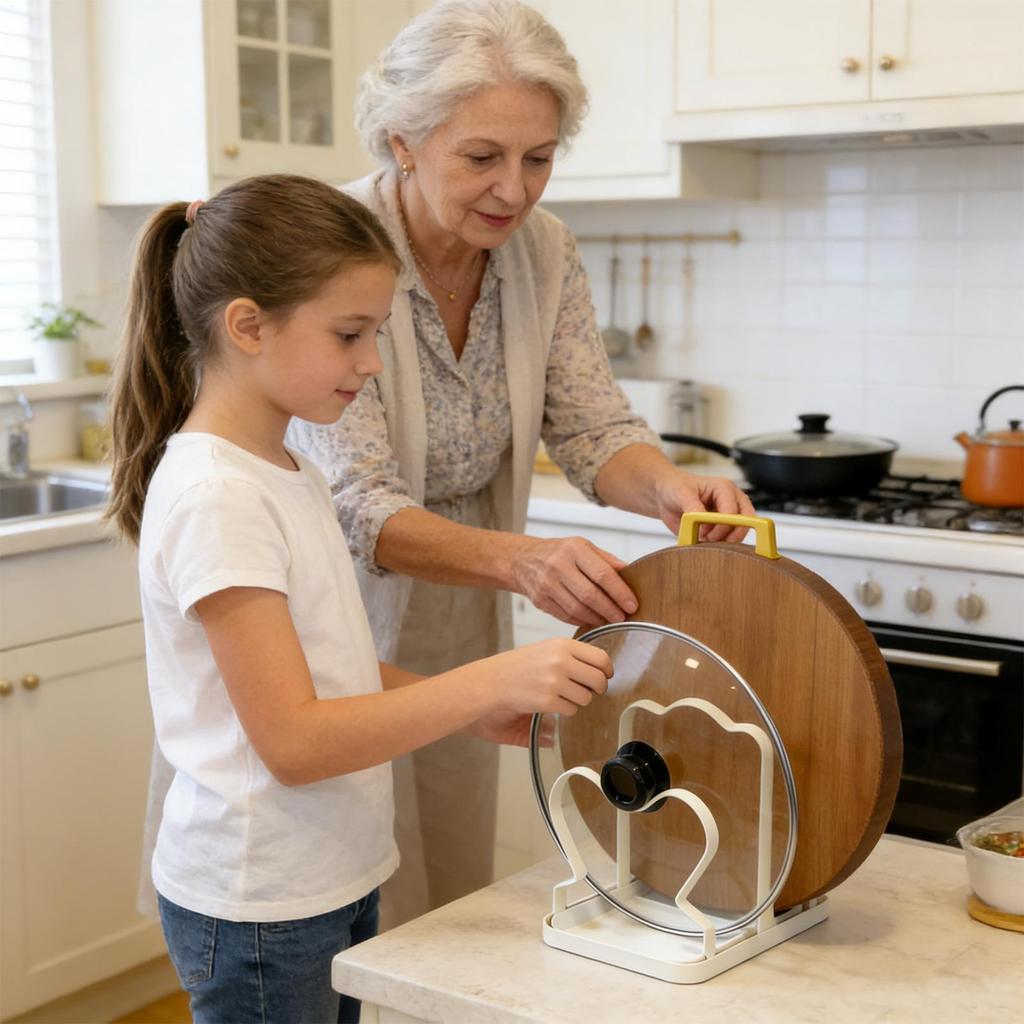 Pot Lid Organizer Non-Slip Waterproof Space Saving Tool Pan Lid Organizer For Pans Kitchen Cooking Countertops Cabinet Indoor