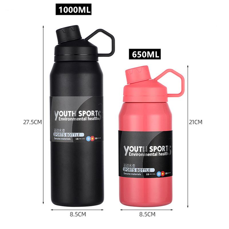 650ml/1000ml Portable Double Stainless Steel Vacuum Flask Thermos Bottle Coffee Insulation Cup Large Capacity Sports Travel Mugs