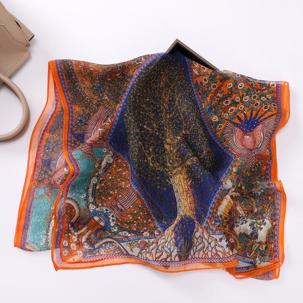 Women’S Summer Tree Printing Thin Soft Chiffon-Like Georgette Scarf 160Cm Long Neck Wraps Sunscreen Shawl For Beach & Office