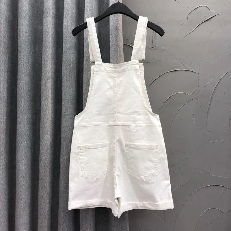European Style Anti-Aging Denim Overalls - Women's Loose Summer Shorts with Rolled Hem and Wide Leg Design