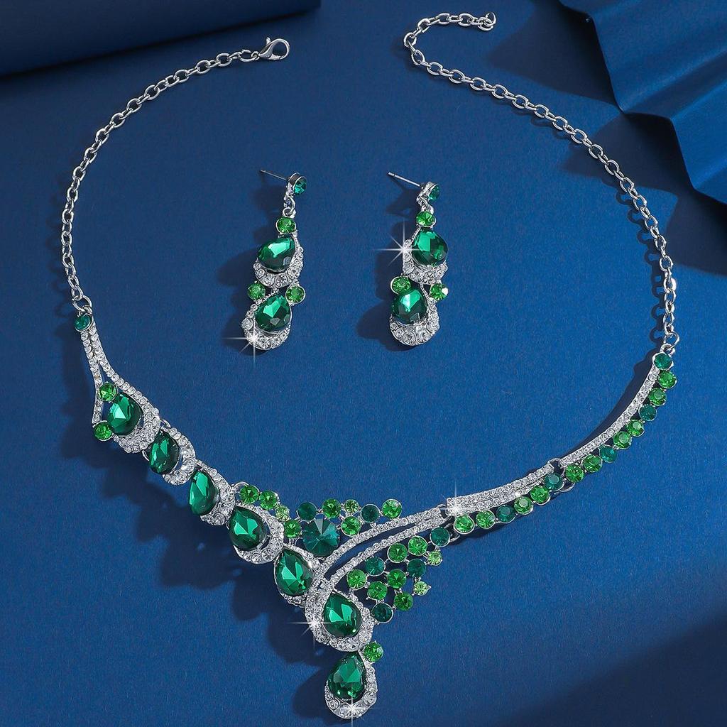 Colorful Rhinestone Crystal Necklace & Earrings Set for Women - Prom Costume Accessories
