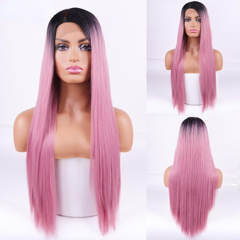 MISSQUEEN Peruci sintetice din față cu dantelă Ombre Brown Color Natural Wave Perucă de păr lungă și liberă pentru femei negre rezistente la căldură