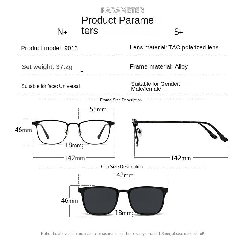 Modische Metall-Halbrahmen Drei-in-Eins Modebrille Business Flache Brille Blaulichtfilter Mit Polarisationsclips Nachtsicht