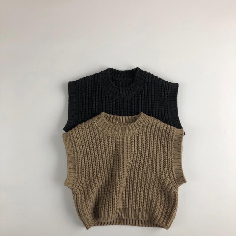 Winter Kids Sleeveless Vest Solid Color Pullover Toddler Boys Girls Brown Sweater