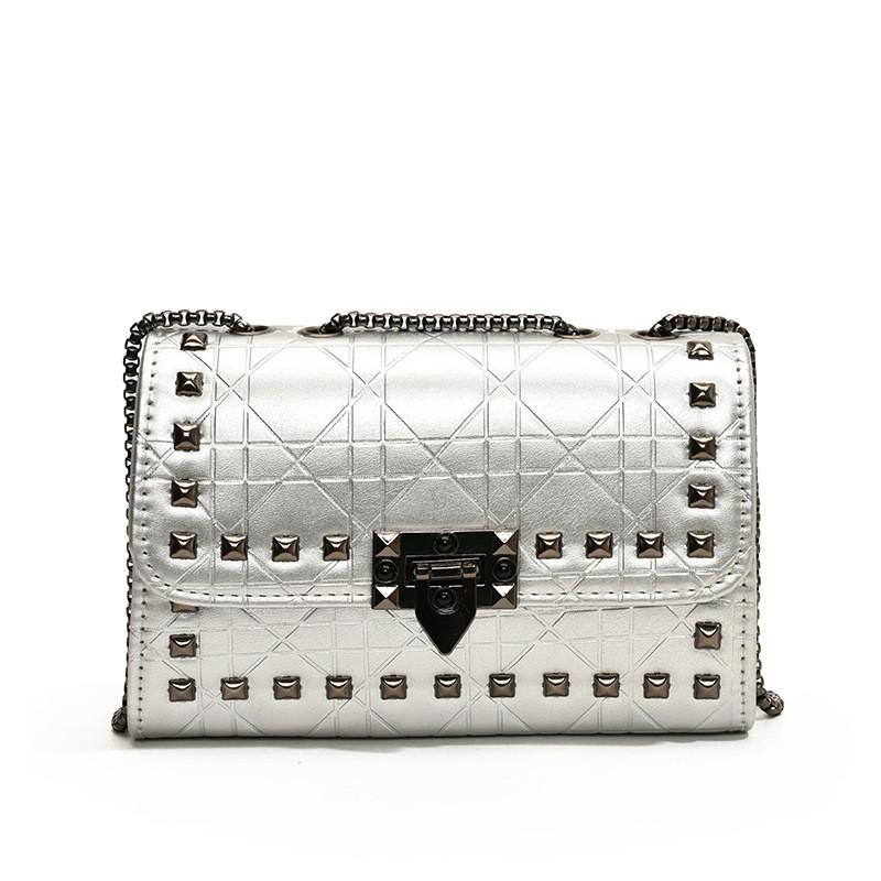 Stylish Retro Rivet Small Square Bag For Women In Elegant Black White And Pink