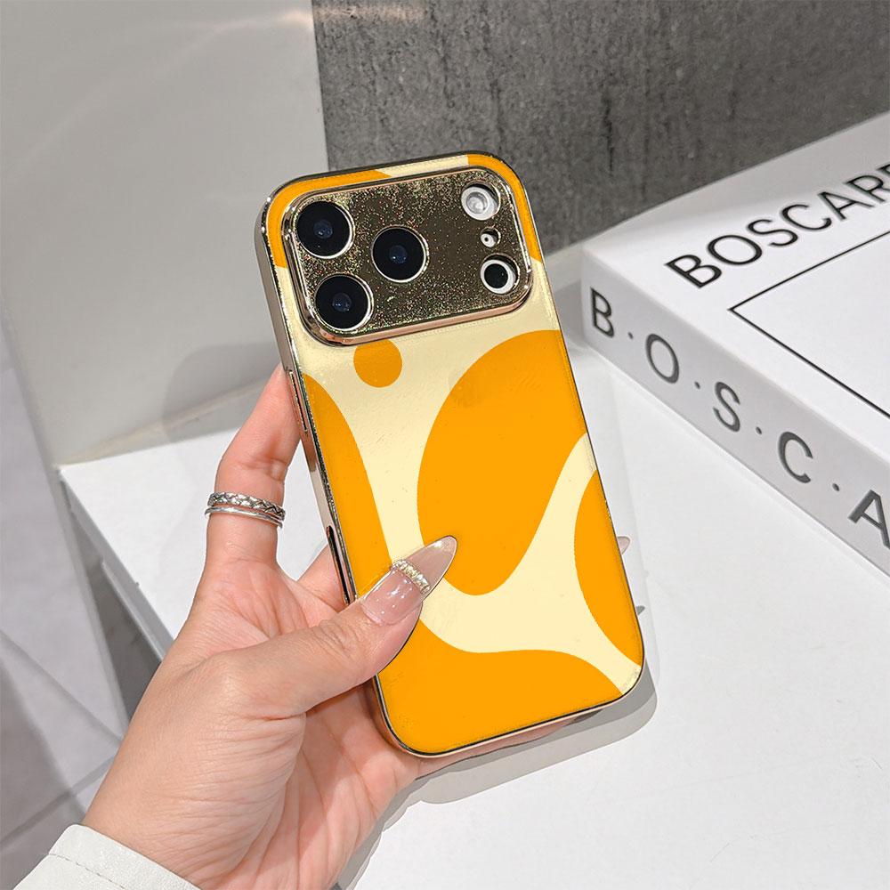Lucky Start Phone Case For iPhone 17 16 15 14 13 12 11 Pro Max 16E Gold Electroplated glass shell Orange Geometric Forms Cover