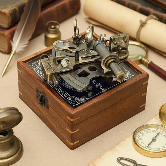 Brass Sextant Kelvin Hughes London 1917 Wooden Box