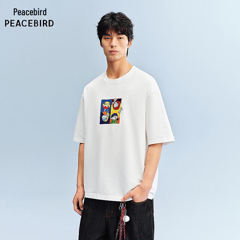 

PEACEBIRD Men s 2026 Summer Heavyweight Pure Cotton Round Neck T-Shirt XL