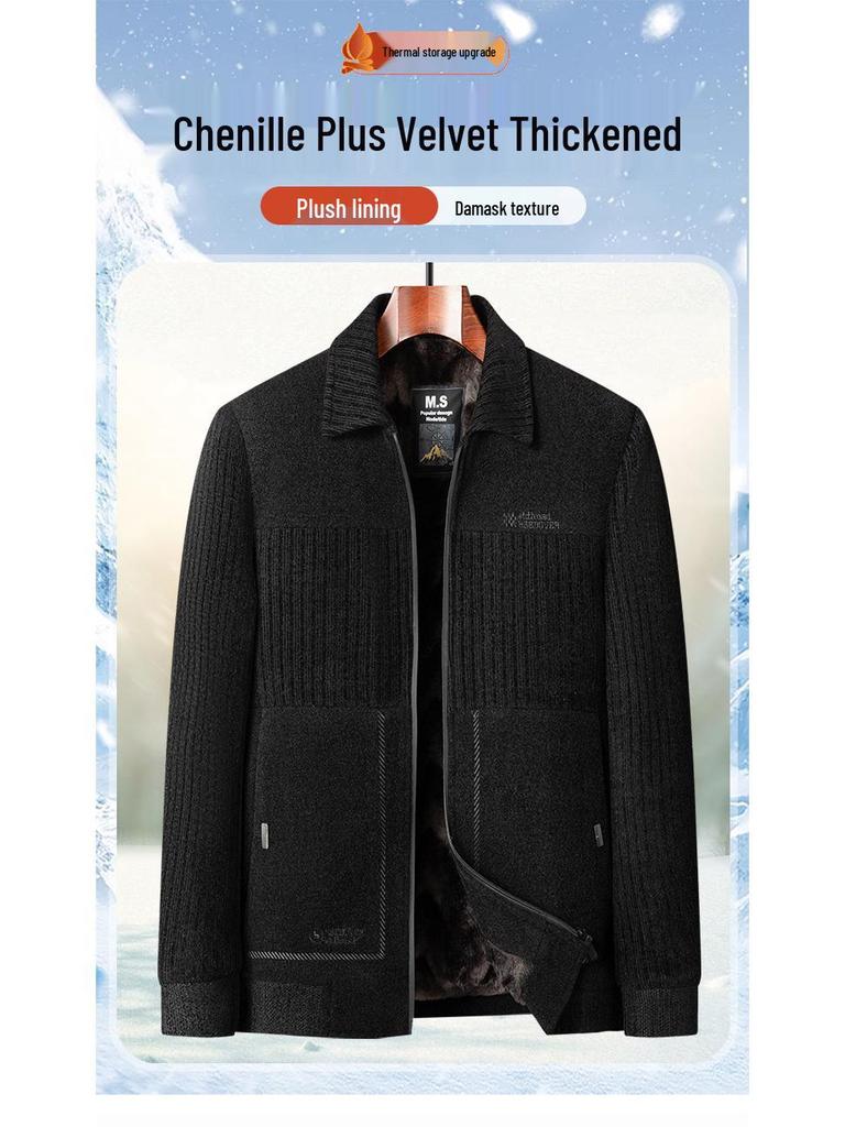 Dad's Winter Velvet Wool Coat: Men's Warm Thickened Jacket for Grandpa