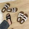 Flat-bottomed French small cool slippers women's shoes 2025 new summer belt buckle fashion outer wear soft-soled beach sandals