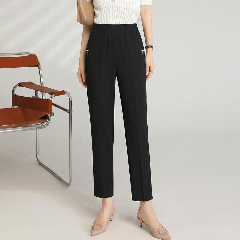 Damen Sommer High-Waist Elastische Gerade Bein Capri-Hosen