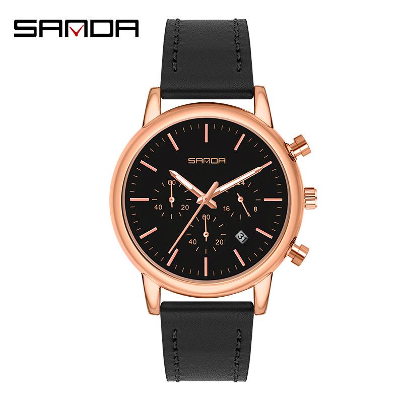 Sanda Men's Fashion Quartz Watch with Date, Three Hands, and Nail Scale