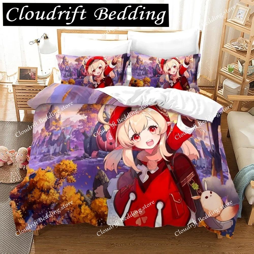 Genshin Impact Bedding Set Cartoon Anime Duvet Cover Single Double Size Kids Boys Luxury 3D Bed Linen Decor Home